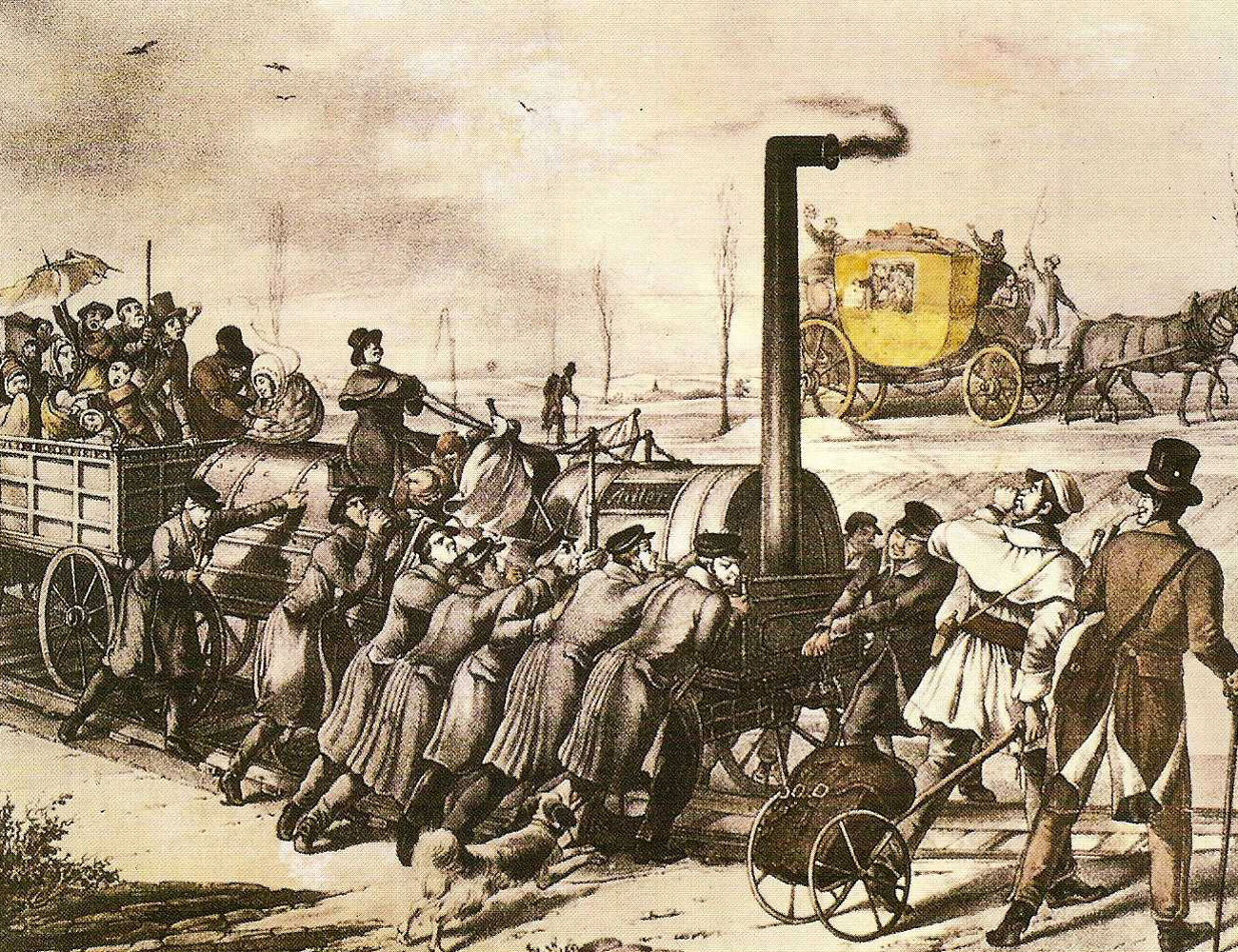 Spottbild auf die Eisenbahn (1835).
